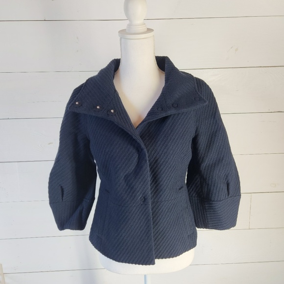 Ann Taylor Navy Blue Wool Blend Jacket w/ Puff Sleeves- Blazer Coat Womens SMALL - Picture 1 of 11